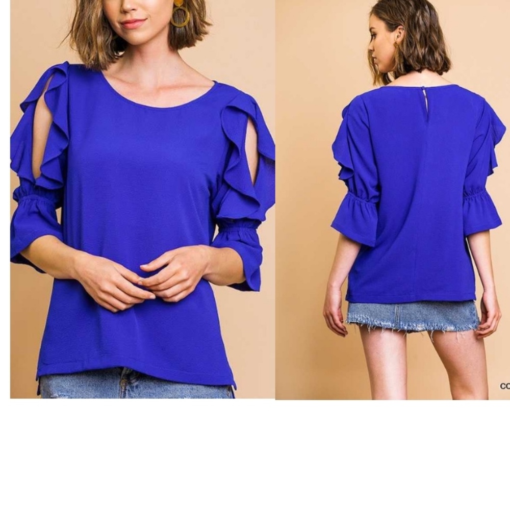 New Cobalt Ruffle Sleeve Top